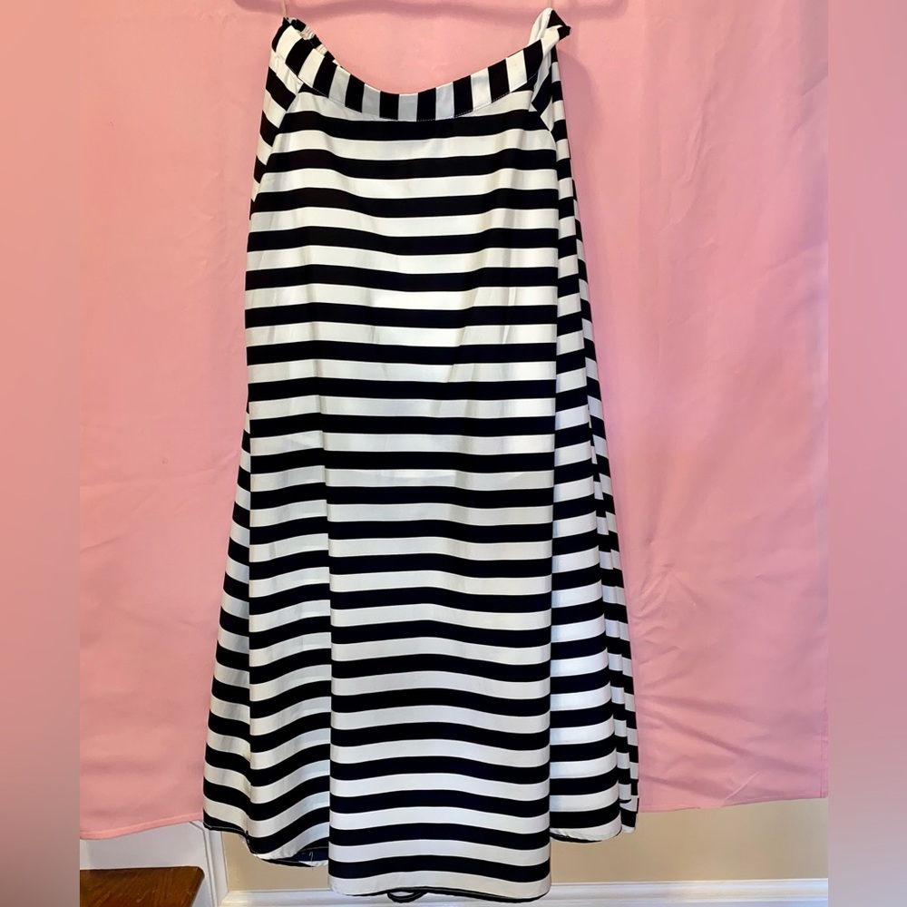 Black White Stripe Maxi Skirt Large Mix Nouveau Flowy Chic Old Hollywood Glam